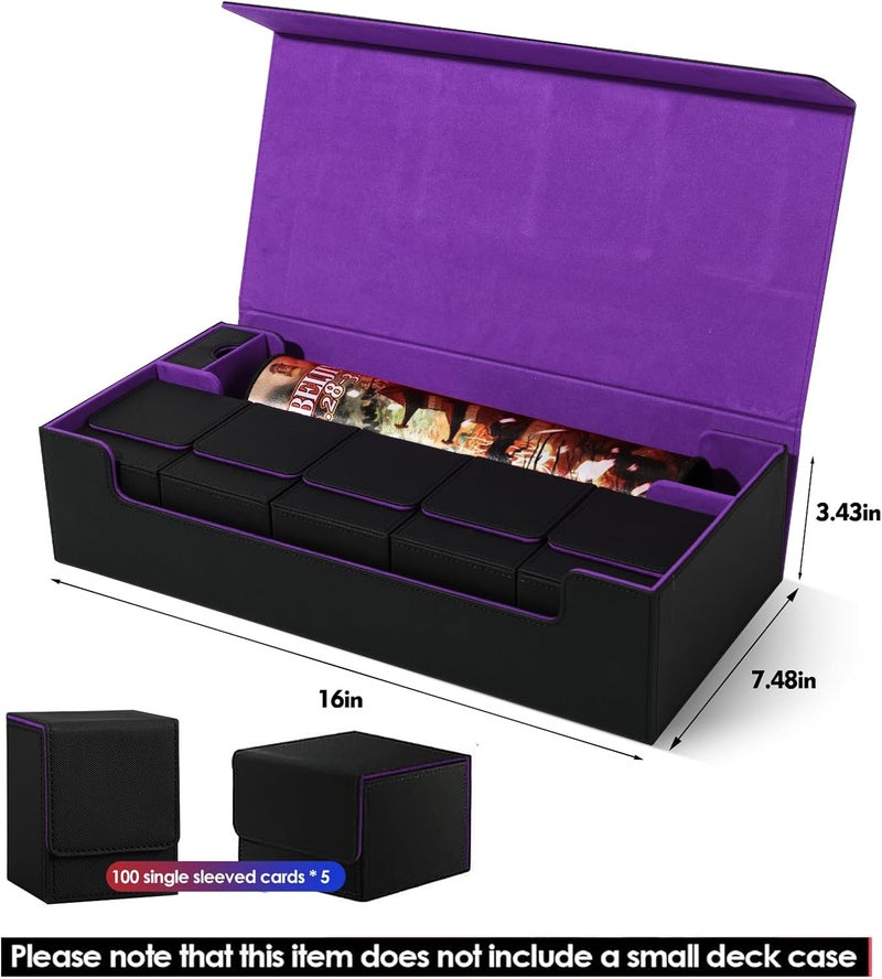 Scimi Premium Trading Card Storage Case TCG Deck Box Holds 800+ Sleeved Cards for MTG, YuGiOh, Uno, Sport with Strong Magnet Closure (Black & Purple) - Image 3